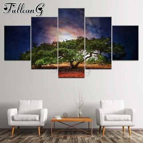 FULLCANG Night landscape tree 5 piece diy diamond painting full square round drill mosaic embroidery sale home decoration FC2960