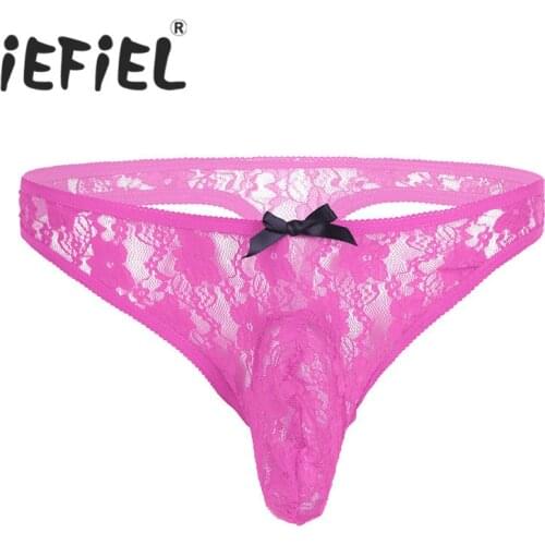 IEFiEL 5 Colors Men Lingerie Floral Lace Bikini Briefs Sissy Underwear with Closed Penis Sheath Underpants for Lingerie Night