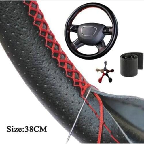 4 Color DIY Car Steering Wheel Cover With Needles And Thread Artificial Leather Car Styling Covers Suite Steering cover couvre