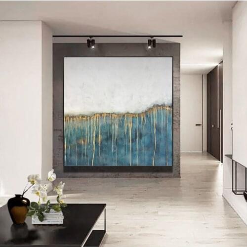 Modern abstract blue ocean canvas art painting living room bedroom hand-painted home decoration large wall decoration