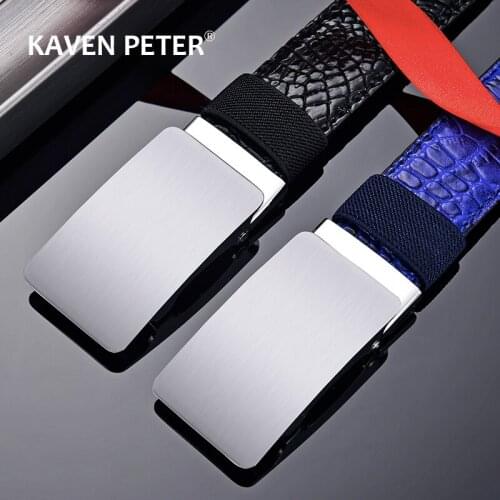 Famous Brand Male Automatic Buckle Belt Without Tooth Genuine Luxury Pu Leather Belts for Men Strap Metal Automatic Buckle