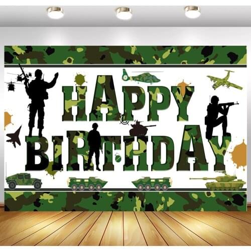 Camouflage Pattern Military Exercises Theme Photo Background Happy Birthday Children Shooting Racing Game Party Backdrops Poster