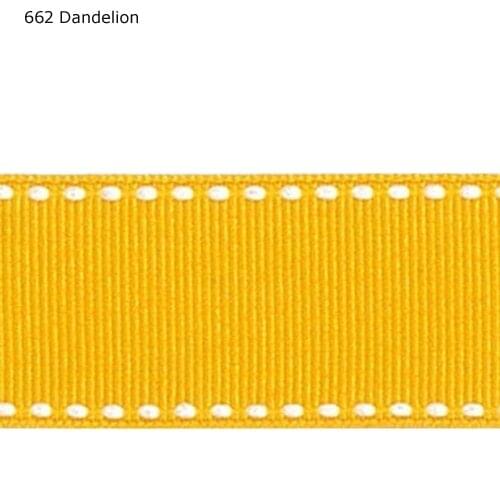 7/8" inch 22mm wide white stitched Dandelion grosgrain ribbon