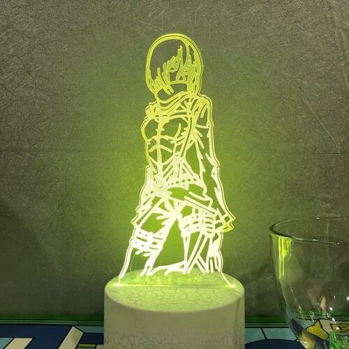 Mikasa Ackerman Figure Illusion 3D LED Night Light For Anime Attack On Titan Kids Bedroom Decor 16Color Table Lamp Child Gifts