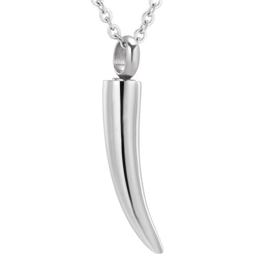 MiniCremation Stainless Steel Plain Horn Urn Necklace Pendant Jewelry Funeral Ashes Memorial Keepsake Men`s Tooth Holder Bar