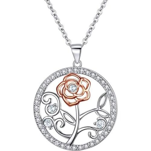 Fashion Round Rose Pendant Necklace For Women Creative Charming Ladies Wedding Party Jewelry Romantic Valentines Day Gift
