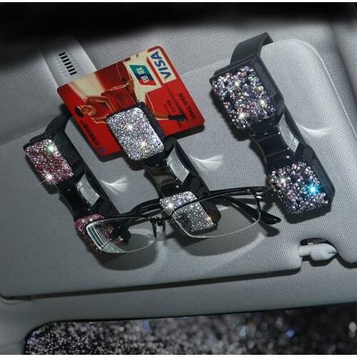 Fashion Crystal Car Sun Visor Clip Sunglasses Holder Women Diamond Rhinestones Car Fastener Clip Glasses Card Ticket Holder Clip