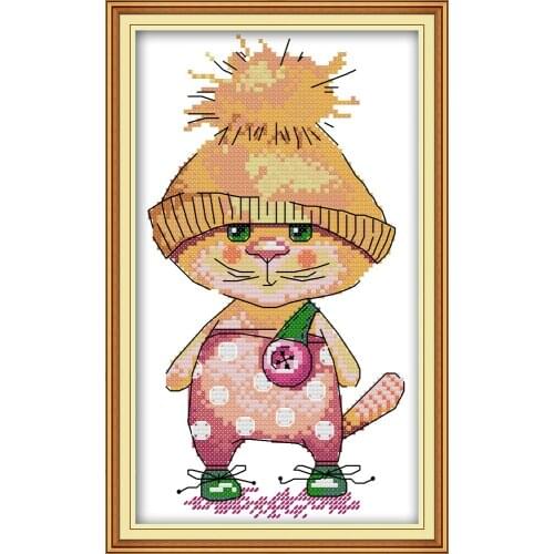 A cat Cross Stitch Kits Cartoon Animal Printed pattern canvas Chinese Embroidery Needlework set Cute Cross-stitch DIY Small