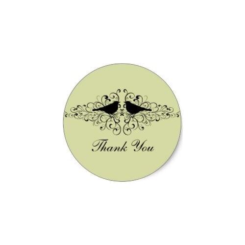 3.8cm Mint Love Bird Swirls Thank You Stickers