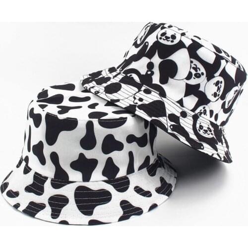 Bucket hat Black and white cow printing Outdoor Activities Travel Double-sided Fisherman hat Sun hat Basin Cap gorras casquette