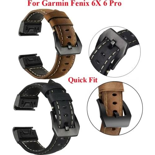 22 26mm Genuine Leather Quick Fit Watch Band Strap For Garmin Fenix 6X 5X 3 3HR Watch Easyfit Wristband For Garmin Fenix 6 5