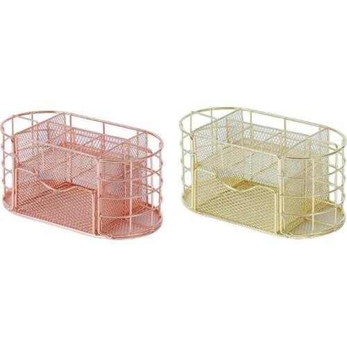 Luxury Iron Pencil Holder Multiple Compartments Stylish Pen Holder with Sliding Drawer Desk Makeup Holder Remote Holder