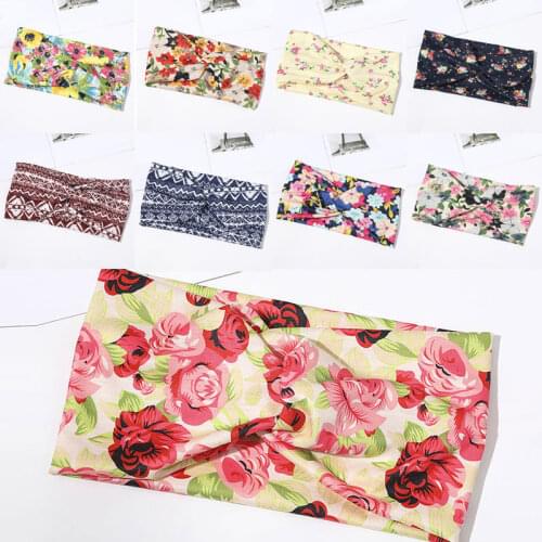 Cross Knot Wide Headband Floral Print Turban Soft Sport Headband Polyester Elastic Hair Band Headwear Harajuke Yoga Headbands