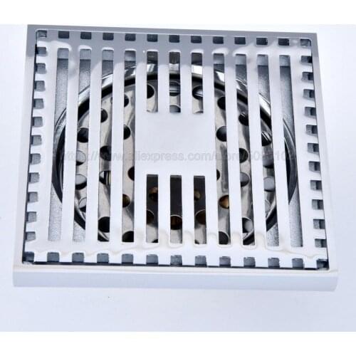 Drains 10*10cm Polished Chrome Shower Drain Bathroom Square Cover Anti-odor Hair Strainer Balcony Floor Drain zhr072