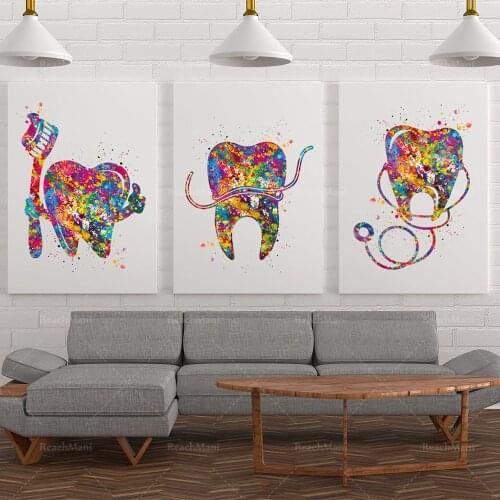 Dental art set watercolor print pediatric dentist gift dental gift decoration dentist medicine art dental care dentist office de