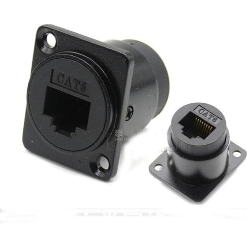 High quality 20pcs/lot RJ45 D-type Chassis Panel Mount Network RJ45 CAT6 female socket Ethernet with straight through network