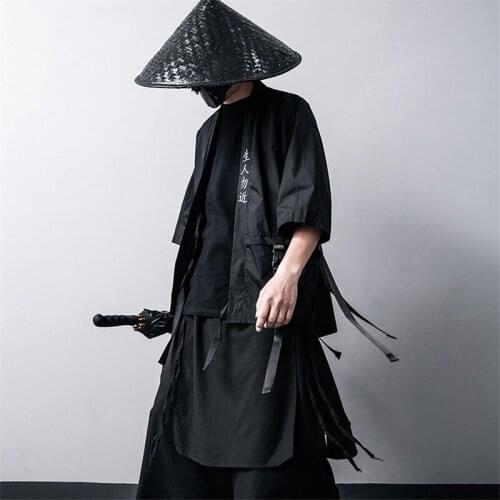 Japanese Traditional Kimono Cardigan Black Cotton Fashion Stage Haori Samurai Cosplay Costumes Chinese Style Coat Streetwear