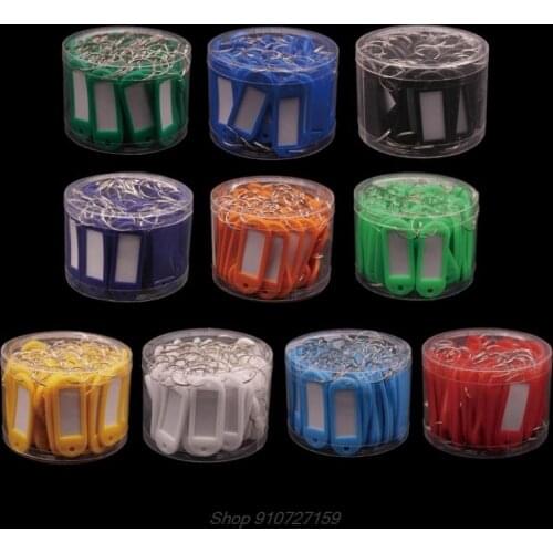 50Pcs One Box Colorful Key Id Luggage House Label Tags Split Ring Keyring Keychain Plastic Tags Container D10 20 Dropshipping