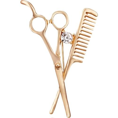 Comb Scissors Brooch Hat Collar Clips Bijoux Austrian Crystal Hijab Pins Up Brooches for Wedding Dress Girl Jewelry Brooch
