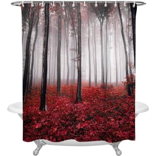 Autumn Woods Maple Leaves Red Shower Curtain Waterproof Polyester Fabric Bathroom Curtain Home Bath Curtain with Hook