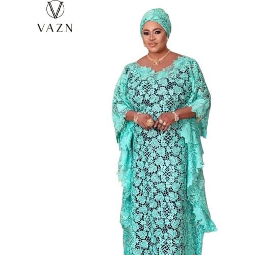 VAZN 2021 Hollow Out Lace Up Embroidered Abaya Indian Clothes for Women Dubai Indonesia Dresses Indian Arabic Clothing