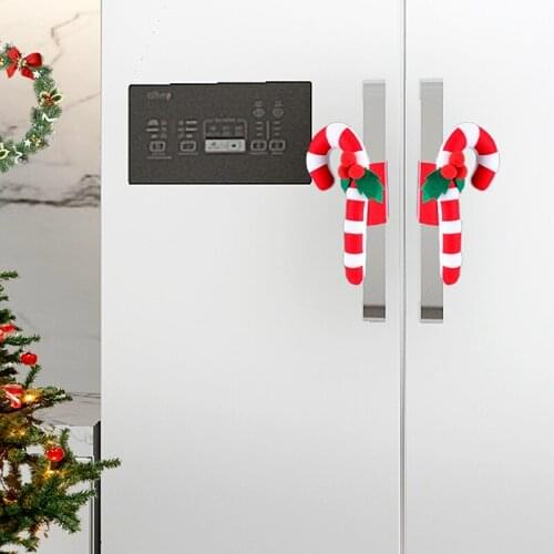 1pair Household Christmas Crutches Refrigerator Handle Cover Christmas Tree Decoration Door Stick Xmas Party New Year Ornament