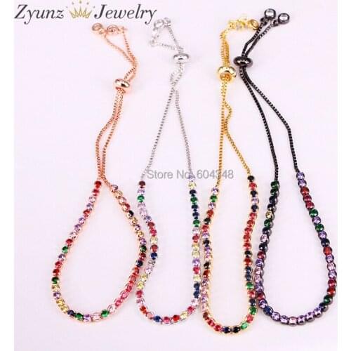 10PCS ZYZ333-6216 Mix Color Plated Iced Out Micro Pave CZ Stone Colorful Tennis Chain Bracelet For Men Women Gifts
