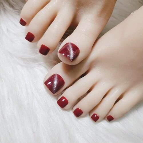 24pcs Red Toenails Patch Glue Type Removable Short Paragraph Fashion Manicure False Save Time Toenails Patch Nail Sticker