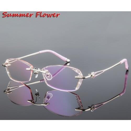 Chashma Brand Women Diamond Trimmed Tint Lenses Glasses Frame Prescription Spectacles for Female Fashion Colored Stones Lenses