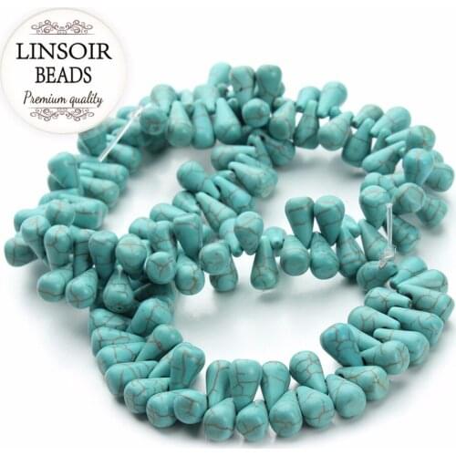 LINSOIR 6*11/10*15mm Irregular Awl Bule Turquoises Beads Loose Natural Stones Spacer Beads For DIY Jewelry Making Accessories