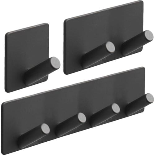 Black Adhesive Wall Hooks Heavy Duty Drill-free Wall Hangers for Clothes Keys Kitchen Bathroom Tools Holder