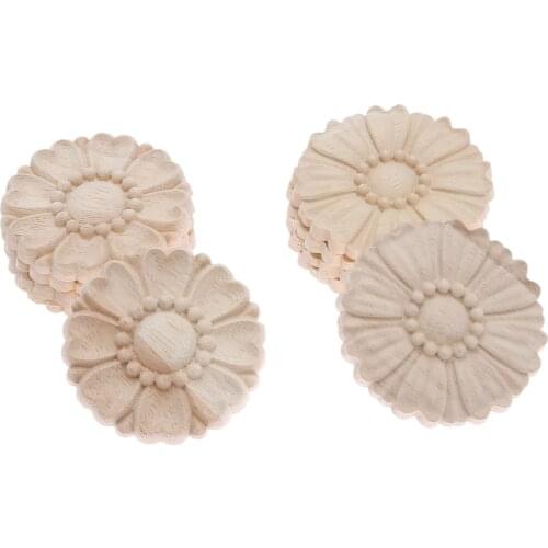 1pc 8cm Floral Wood Carved Decal Corner Appliques Frame Wall Furniture Woodcarving Decorative Wooeen Figurines Crafts Home Decor