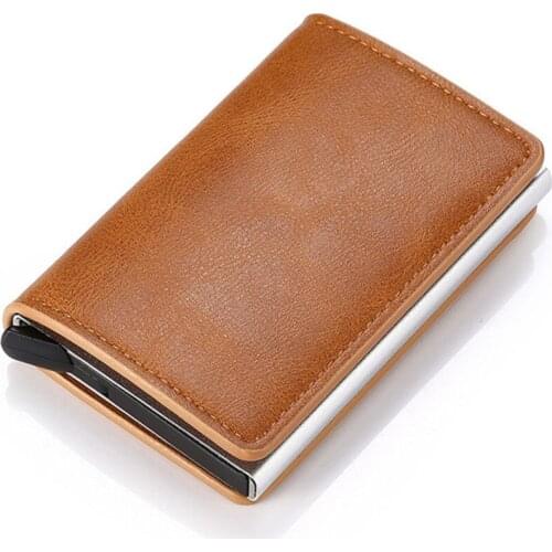 Credit Card Holder Wallet Men Women Metal RFID Vintage Aluminium Bag Crazy Horse PU Leather Bank Cardholder Case New