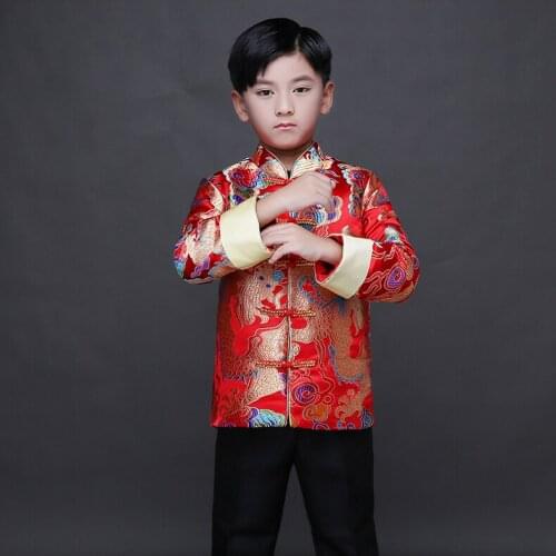 Tang Children Satin Cheongsam Top Boy Thicken Winter Qipao Saten Costumes Baby Suits Wedding Long Sleeve Girls Chinese Dress
