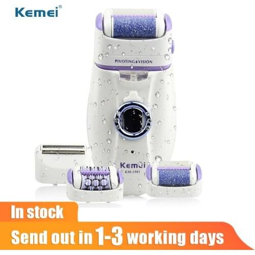 Kemei 3 in 1 Electric Epilator For Women Electronic Foot File Female Depilation Machine Rechargeable Hair Removal