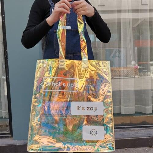 Custom Laser PVC Bag Lady Shopping Neon Color Candy Jelly Tote Bag 100Pcs/Lot