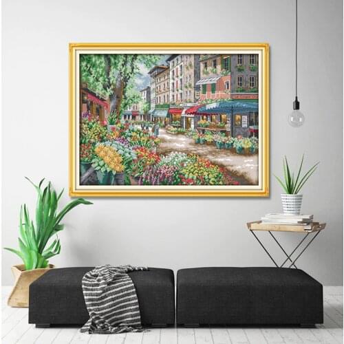 Joy Sunday scenic style Paris flower market home ornament simple modern counted cross stitch kits online store