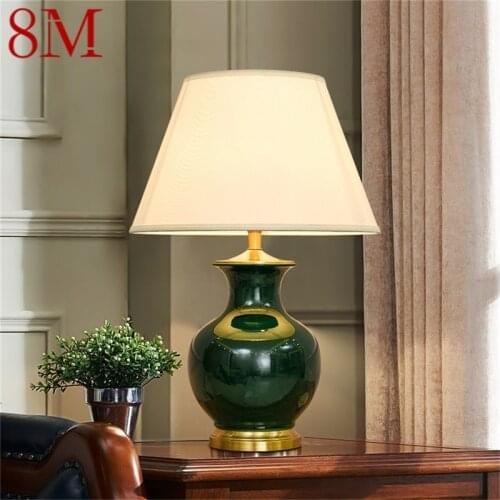 8M Ceramic Table Lamps Green Luxury Brass Desk Light Fabric for Home Living Room Dining Room Bedroom Office