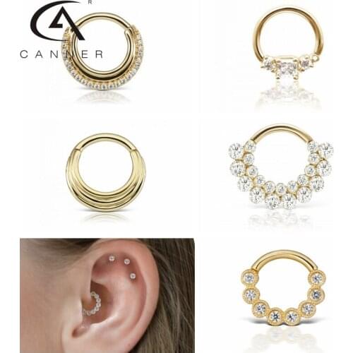 CANNER Luxury White Zircon Hoop Earrings for Women Jewelry 925 Sterling Silver Soft Ear Nail Nose Ring Circle Huggie Earring Hot