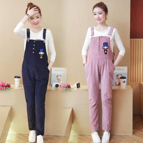 Pregnancy Clothes Set Spring Autumn Casual Loose Big Size Suits for Pregnant Women Cute Overalls White Tshirt Maternity 2pcs Set