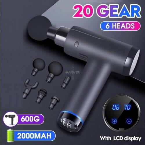 3200r/ 20 Gears LCD Muscle Massage Gun Sport Therapy Massager Body Relaxation Pain Relief Slimming Shaping Massager 6 Heads