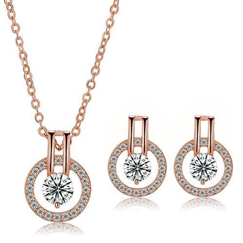 2020 Fashion New Womens Zircon Round Pendent Choker Chain Necklace Earrings Wedding luxury Jewelry Set Leader' Choice