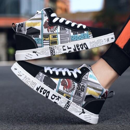 Fashion Graffiti Printed High top Sport Sneakers Men Flat Couples Sports Shoes Outdoor Comfortable Fabric Women Shoes Skateboard