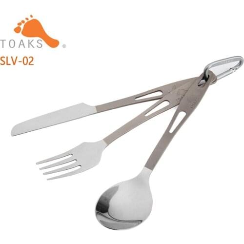 TOAKS Titanium 3-Pieces Cutlery Set Semi-Polished Outdoor Picnic and Household Dual-Use Fork Tableware Spoon SLV-02