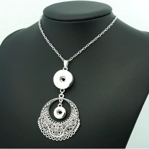 New Fashion Beauty Vintage pattern charms Metal snap pendant necklace 60cm fit 12mm/18mm snap buttons snap jewelry DJ0187