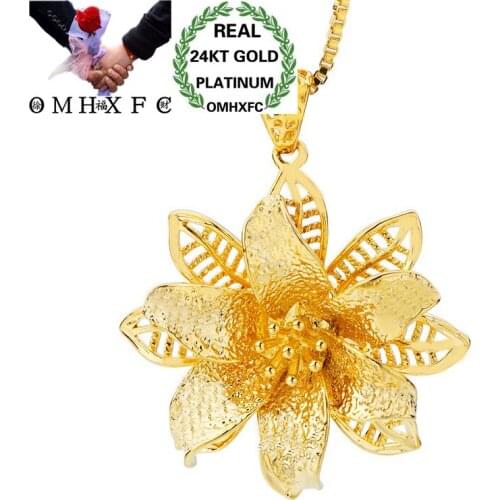OMHXFC Wholesale European Fashion Woman Girl Party Birthday Wedding Gift Vintage Flower 24KT Real Gold Charm Pendant PN139