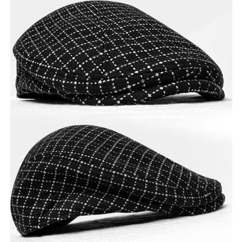 Autumn Winter Men Cap Hats Berets British Western Style Wool Advanced Flat Ivy Cap Classic Vintage lattice Newsboy Hats BLM206