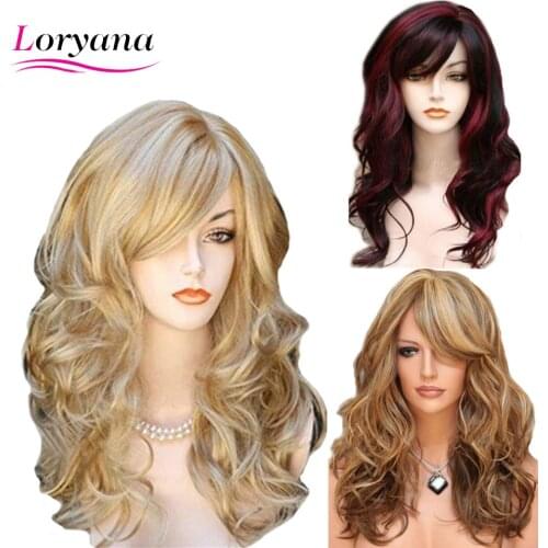 Loryana Borwn Red Black Blonde Color Long Water Wave Hairstyle Wigs For Women Synthetic Hair High Temperature Fiber Average Size