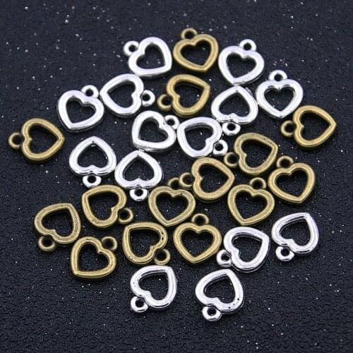 60PCS 10*12mm Charms Two Color Small Heart Hollow Love Metal Alloy Pendants For DIY Jewelry Making Handmade Material