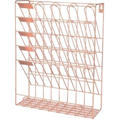 Hanging File Holder Organizer - 6 Tier Wall Mount File Organizer, Hanging Wall File for Office, School, Home, Rose Gold